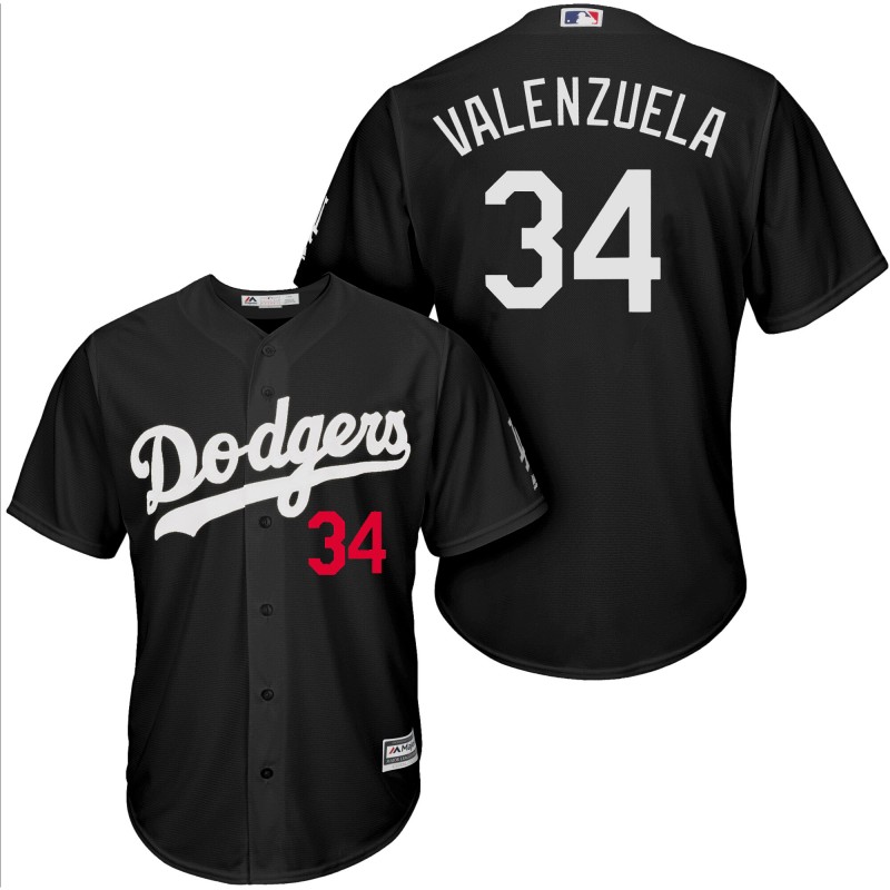 Men Los Angeles Dodgers #34 Valenzuela black game MLB Jersey